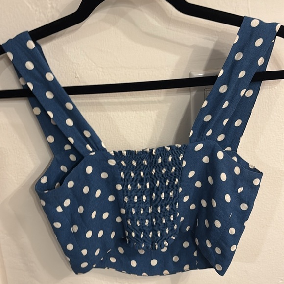 Reformation Colbi Top & Skirt Set Blue Polka Dot Size 0 - Picture 6 of 10